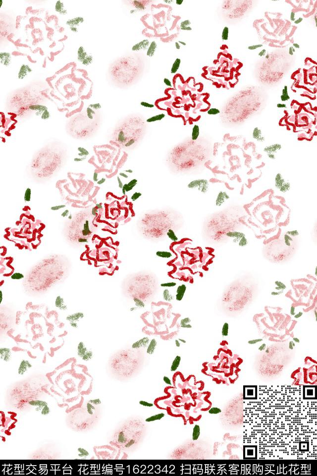 小清新花卉影花数码印花华亿平台下载（图片编号: 1622342） - 瓦栏（Walan）