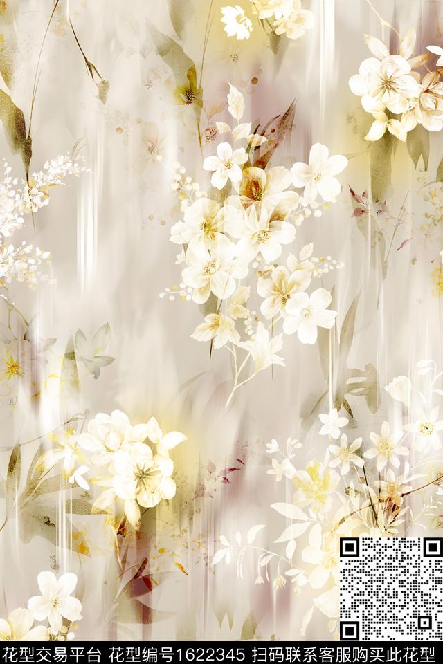 水彩花卉影花花卉数码印花华亿平台下载（图片编号: 1622345） - 瓦栏（Walan）