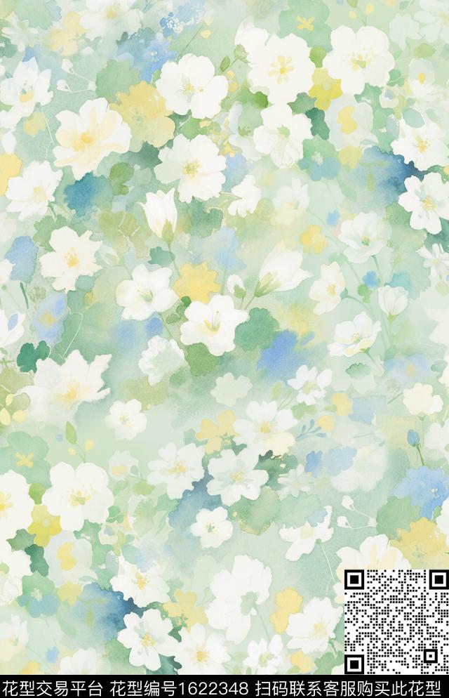 清爽花卉水彩花卉数码印花华亿平台下载（图片编号: 1622348） - 瓦栏（Walan）