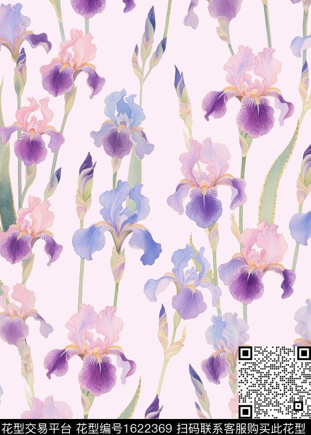 花卉水彩花卉鸢尾花数码印花华亿平台下载（图片编号: 1622369） - 瓦栏（Walan）