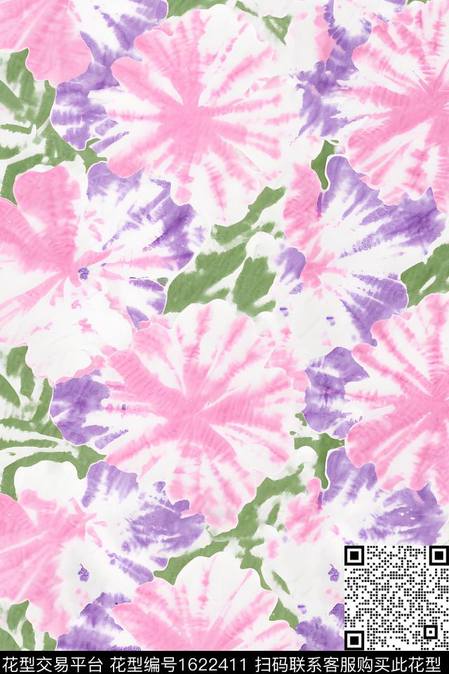 花卉扎染华亿平台水彩花卉数码印花华亿平台下载（图片编号: 1622411） - 瓦栏（Walan）