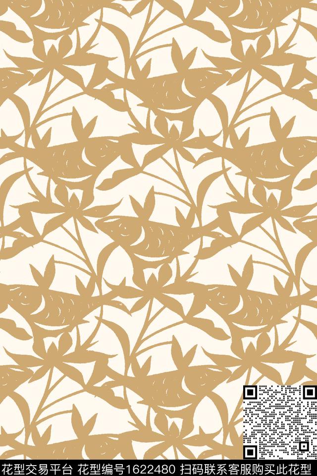 花卉鱼剪纸传统印花华亿平台下载（图片编号: 1622480） - 瓦栏（Walan）