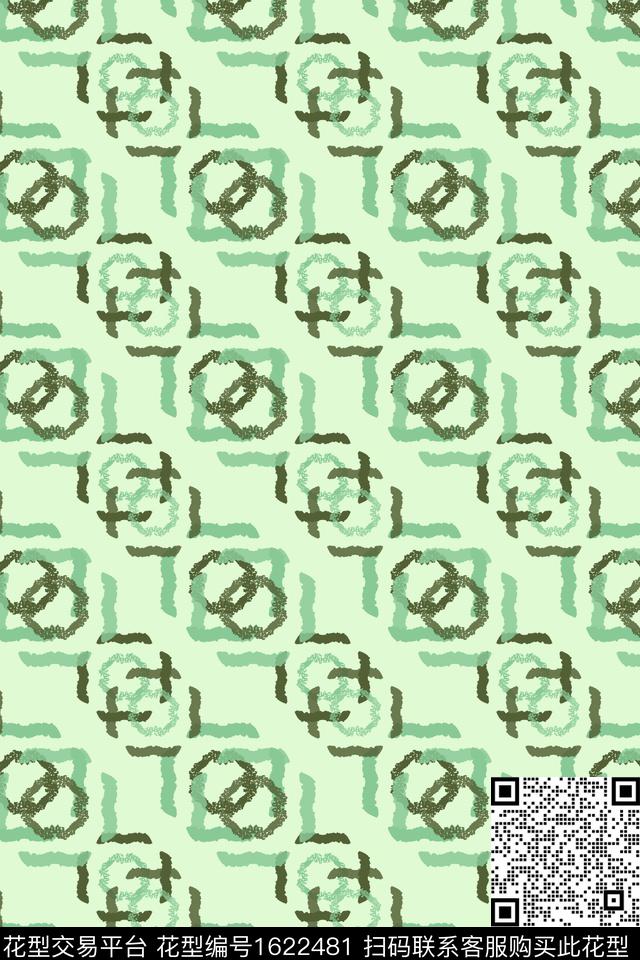 绿色格子几何数码印花华亿平台下载（图片编号: 1622481） - 瓦栏（Walan）
