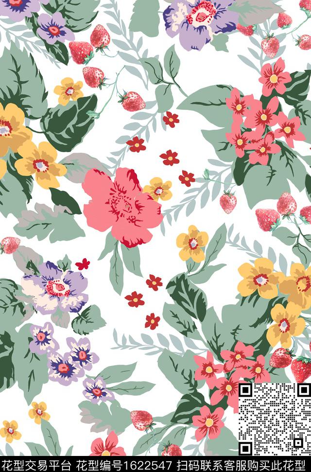 花卉平面花卉白底花传统印花华亿平台下载（图片编号: 1622547） - 瓦栏（Walan）