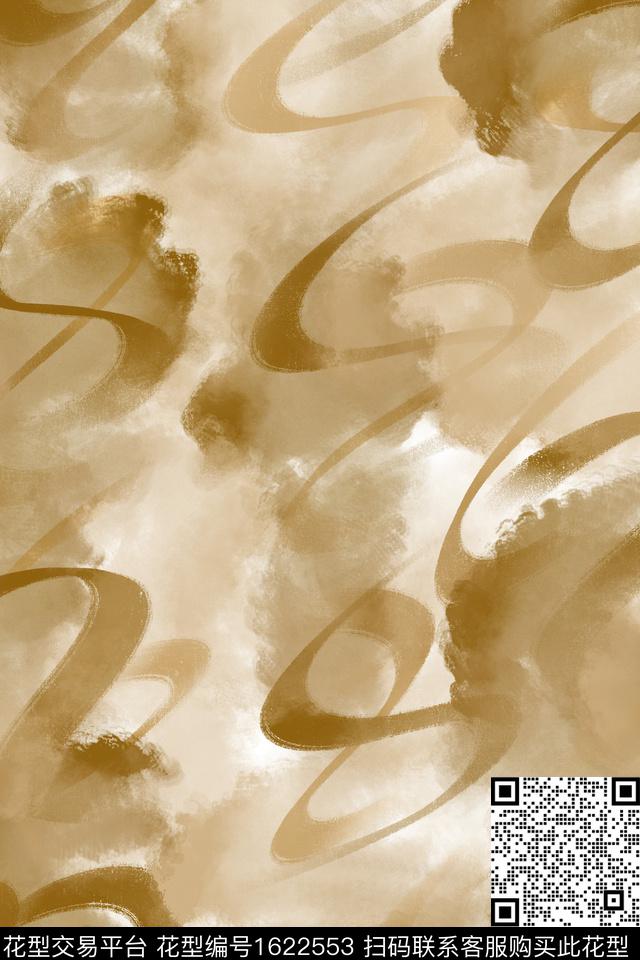 笔触复古抽象数码印花华亿平台下载（图片编号: 1622553） - 瓦栏（Walan）