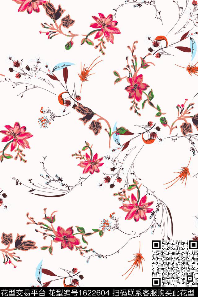 年轻女装清爽底花卉花卉数码印花华亿平台下载（图片编号: 1622604） - 瓦栏（Walan）