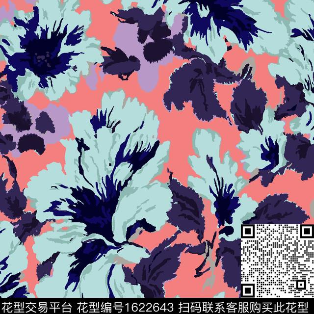 花卉抽象花卉大花传统印花华亿平台下载（图片编号: 1622643） - 瓦栏（Walan）