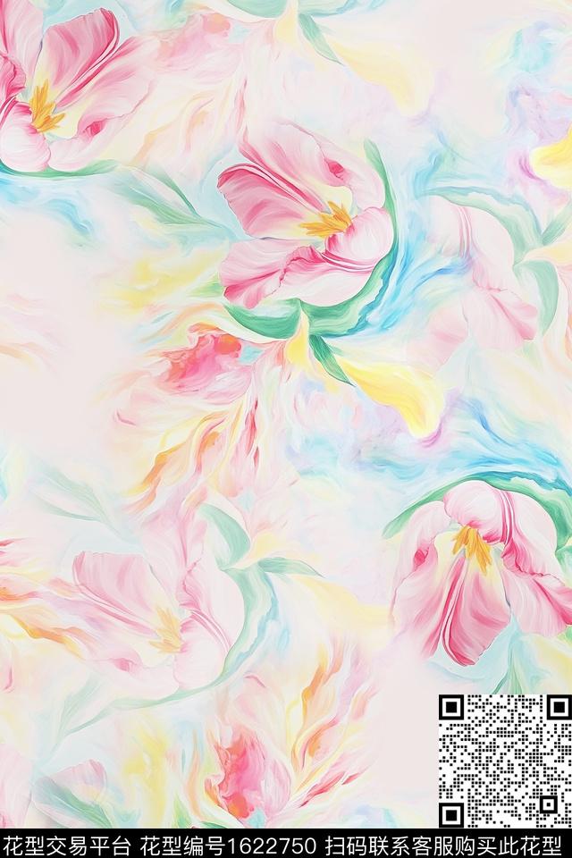 花卉水彩花卉抽象花卉数码印花华亿平台下载（图片编号: 1622750） - 瓦栏（Walan）