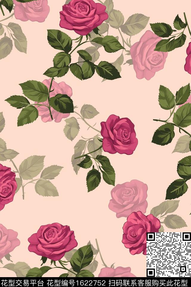 花卉玫瑰花影花数码印花华亿平台下载（图片编号: 1622752） - 瓦栏（Walan）