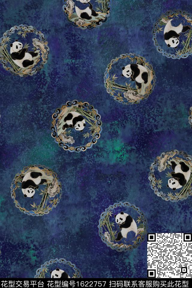 中国风熊猫竹子数码印花华亿平台下载（图片编号: 1622757） - 瓦栏（Walan）