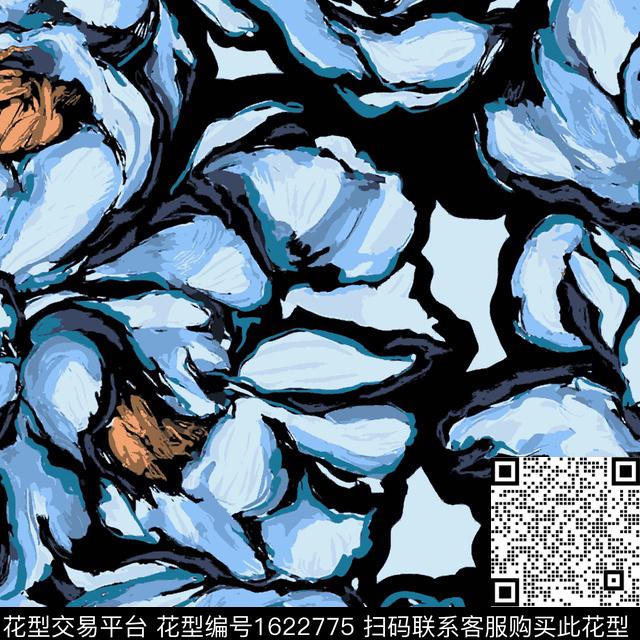 花卉大花抽象花卉数码印花华亿平台下载（图片编号: 1622775） - 瓦栏（Walan）
