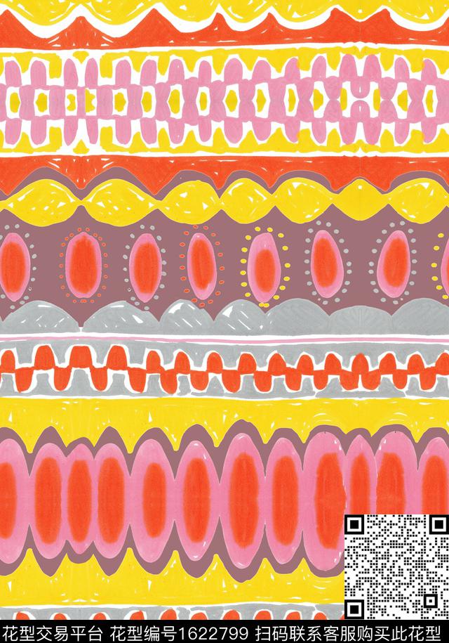 民族风条纹数码印花华亿平台下载（图片编号: 1622799） - 瓦栏（Walan）