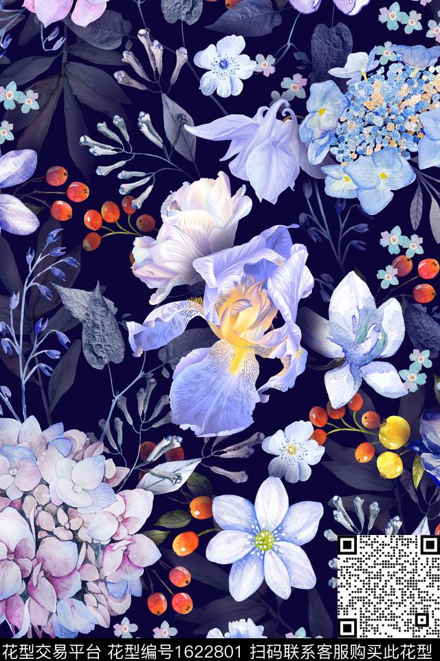 影花花卉水彩花卉数码印花华亿平台下载（图片编号: 1622801） - 瓦栏（Walan）
