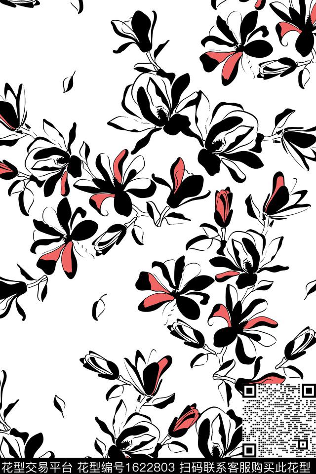 年轻女装花卉白底花卉传统印花华亿平台下载（图片编号: 1622803） - 瓦栏（Walan）