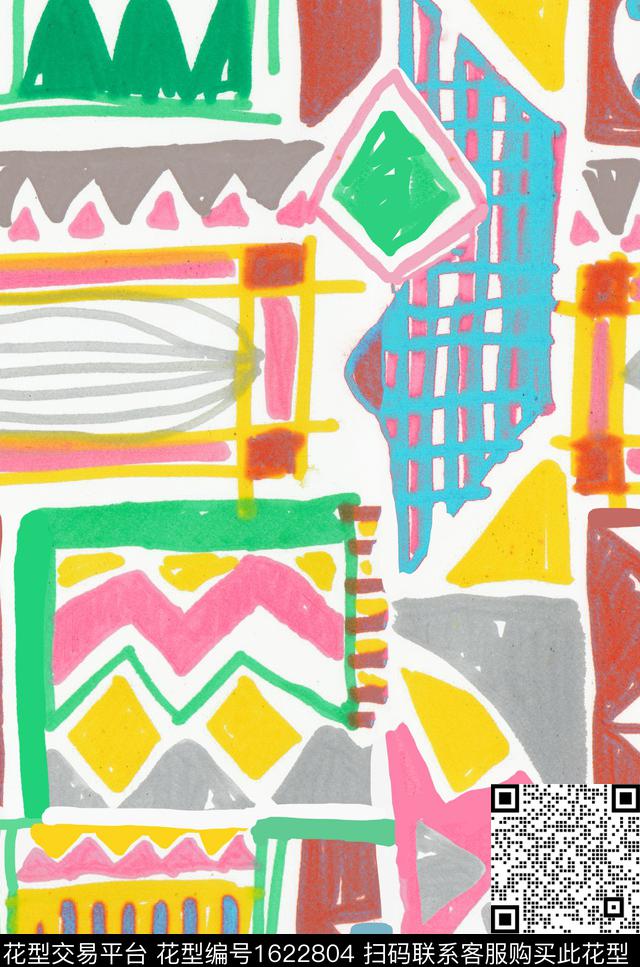 趣味抽象涂鸦数码印花华亿平台下载（图片编号: 1622804） - 瓦栏（Walan）