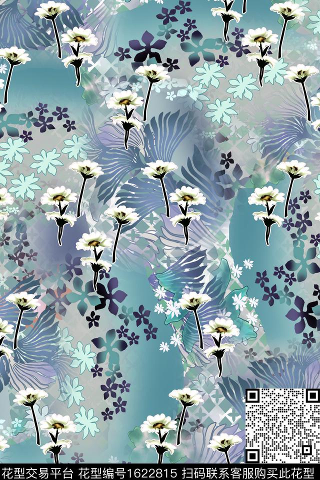 真丝满版散花花卉数码印花华亿平台下载（图片编号: 1622815） - 瓦栏（Walan）
