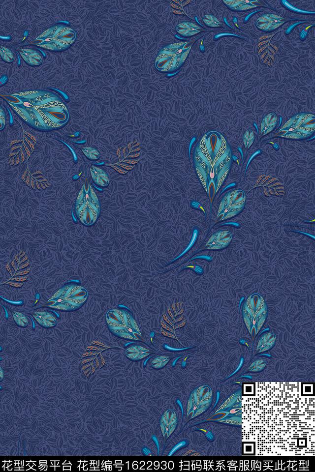 民族风雕印华亿平台绿植树叶数码印花华亿平台下载（图片编号: 1622930） - 瓦栏（Walan）