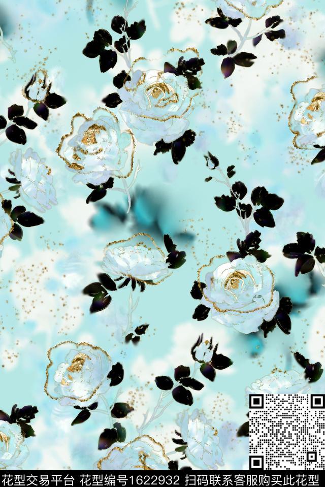 影花花卉渐变数码印花华亿平台下载（图片编号: 1622932） - 瓦栏（Walan）