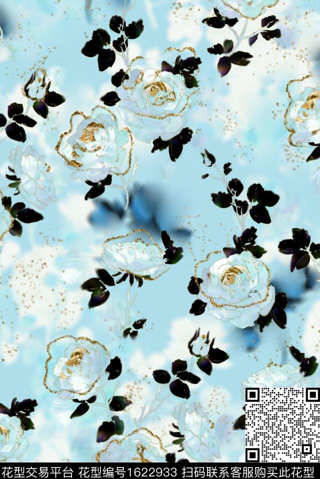 影花花卉渐变数码印花华亿平台下载（图片编号: 1622933） - 瓦栏（Walan）