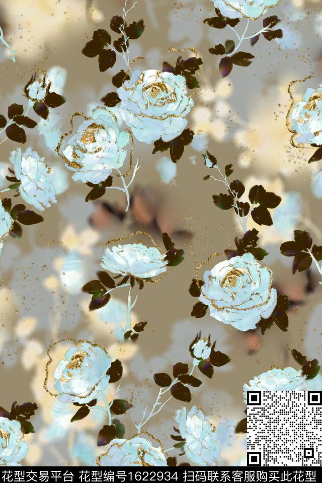 影花花卉渐变数码印花华亿平台下载（图片编号: 1622934） - 瓦栏（Walan）