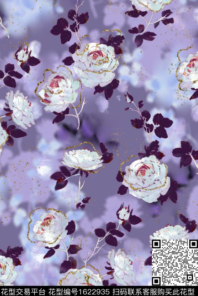 影花花卉渐变数码印花华亿平台下载（图片编号: 1622935） - 瓦栏（Walan）