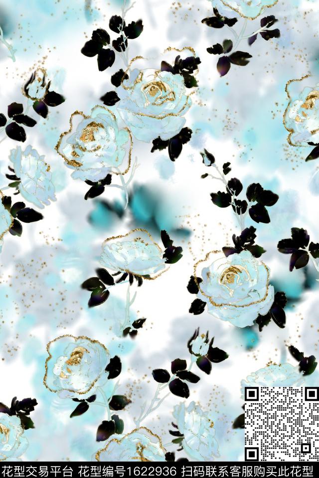 影花花卉渐变数码印花华亿平台下载（图片编号: 1622936） - 瓦栏（Walan）