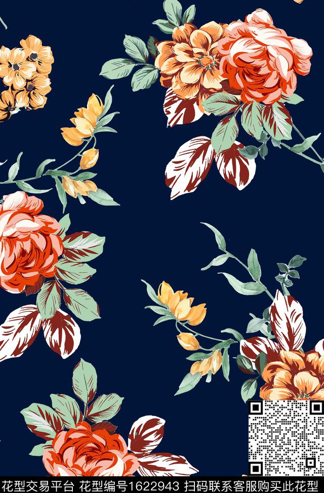 大花花卉水彩花卉数码印花华亿平台下载（图片编号: 1622943） - 瓦栏（Walan）