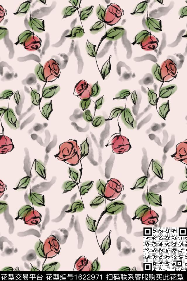 花卉玫瑰花水彩数码印花华亿平台下载（图片编号: 1622971） - 瓦栏（Walan）