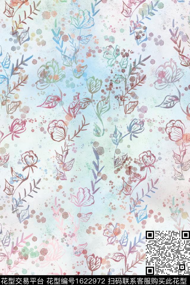 花卉小碎花线条花卉数码印花华亿平台下载（图片编号: 1622972） - 瓦栏（Walan）