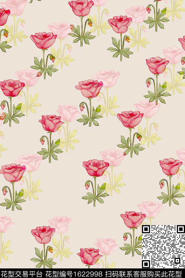 花卉玫瑰花影花数码印花华亿平台下载（图片编号: 1622998） - 瓦栏（Walan）