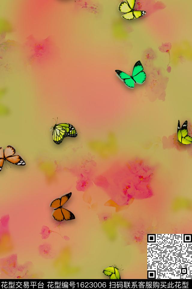 蝴蝶花卉复古数码印花华亿平台下载（图片编号: 1623006） - 瓦栏（Walan）