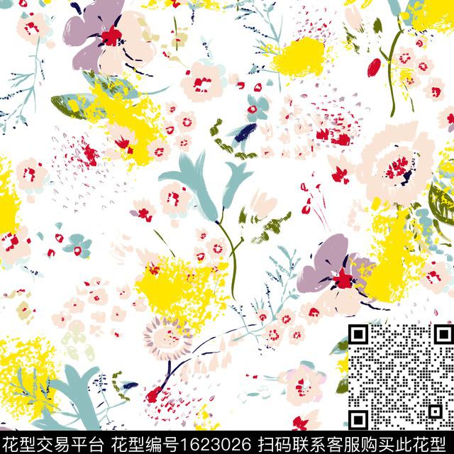 年轻女装花卉抽象花卉数码印花华亿平台下载（图片编号: 1623026） - 瓦栏（Walan）