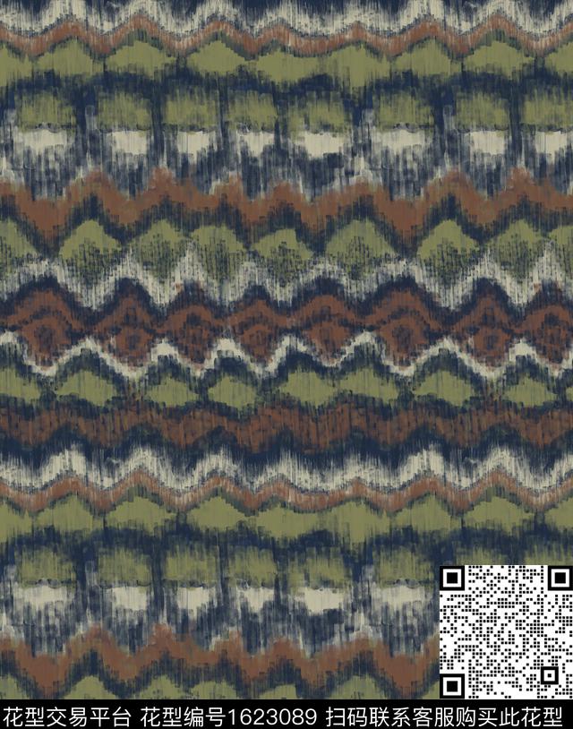 部落风民族风水彩数码印花华亿平台下载（图片编号: 1623089） - 瓦栏（Walan）