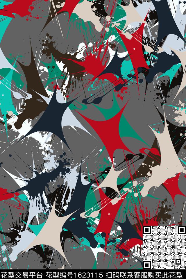 抽象墨迹涂鸦数码印花华亿平台下载（图片编号: 1623115） - 瓦栏（Walan）