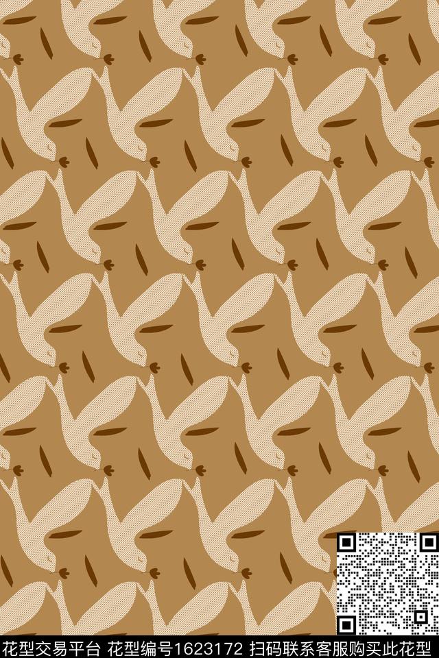 抽象鸟和平鸽数码印花华亿平台下载（图片编号: 1623172） - 瓦栏（Walan）