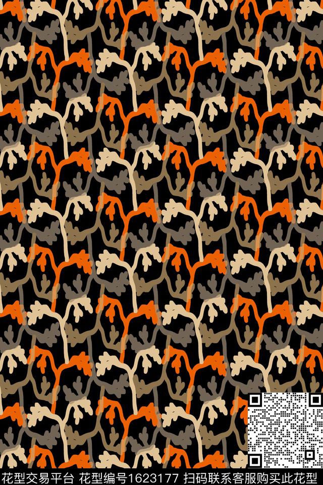 抽象绿植树叶线条数码印花华亿平台下载（图片编号: 1623177） - 瓦栏（Walan）