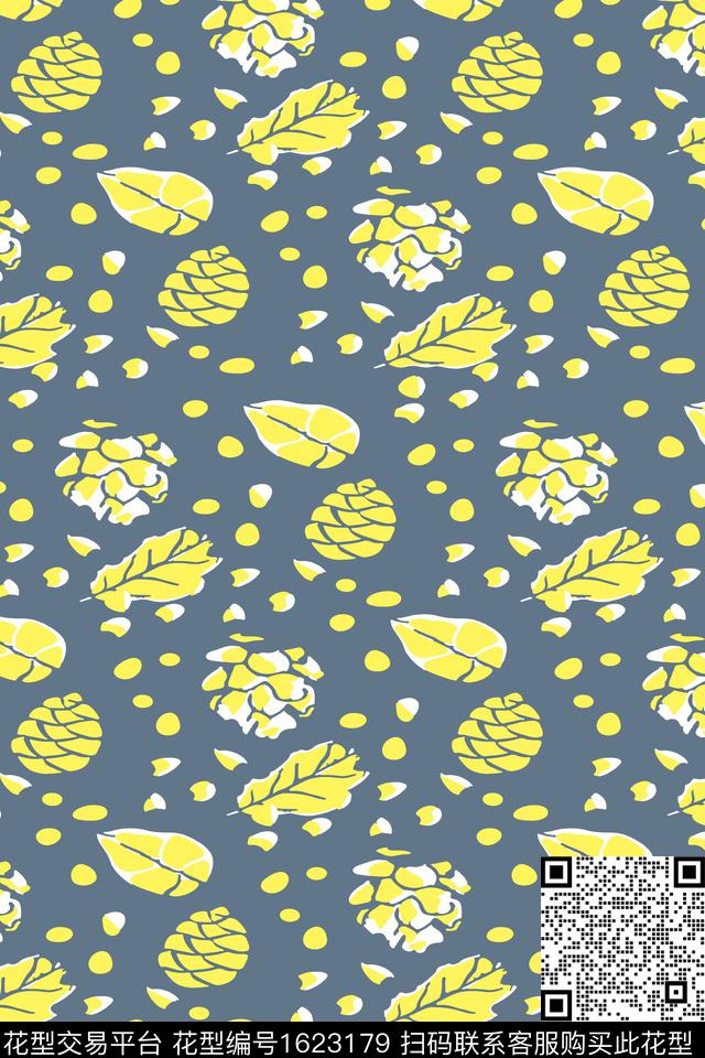 碎片叶子松果传统印花华亿平台下载（图片编号: 1623179） - 瓦栏（Walan）