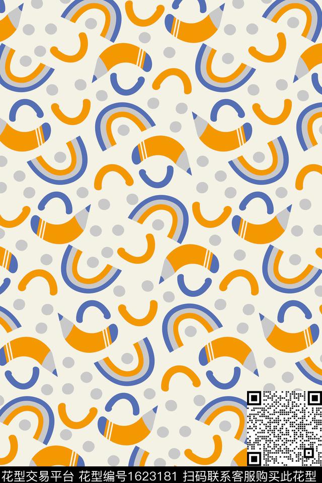 趣味几何波点传统印花华亿平台下载（图片编号: 1623181） - 瓦栏（Walan）