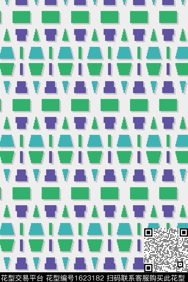 绿色几何倒影传统印花华亿平台下载（图片编号: 1623182） - 瓦栏（Walan）