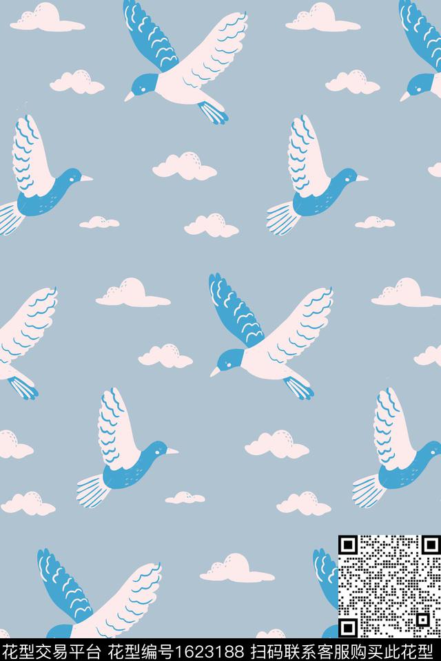 鸟云朵天空传统印花华亿平台下载（图片编号: 1623188） - 瓦栏（Walan）