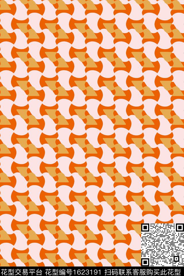 橙色抽象几何传统印花华亿平台下载（图片编号: 1623191） - 瓦栏（Walan）