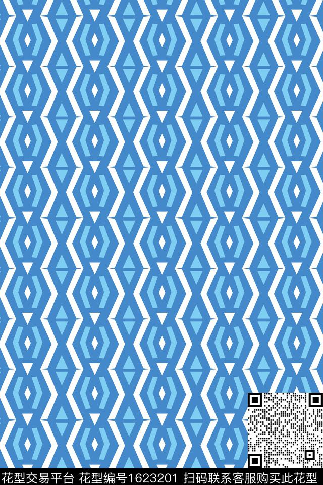 几何蓝色条纹传统印花华亿平台下载（图片编号: 1623201） - 瓦栏（Walan）
