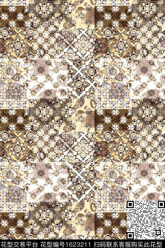 民族风格子佩斯利数码印花华亿平台下载（图片编号: 1623211） - 瓦栏（Walan）