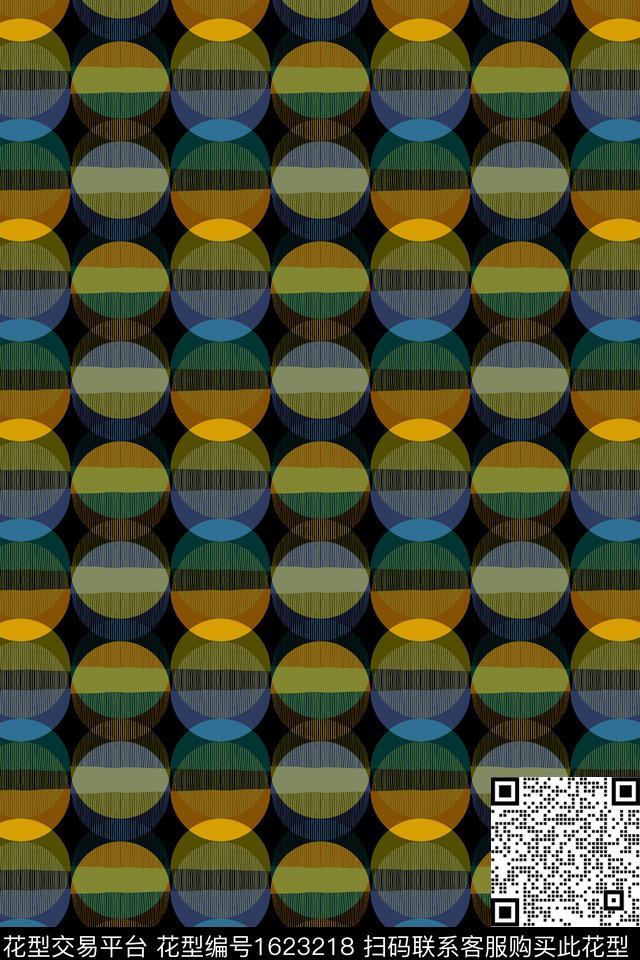 几何圆线条数码印花华亿平台下载（图片编号: 1623218） - 瓦栏（Walan）