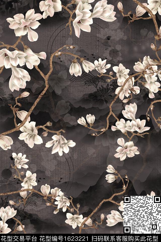 花卉中老年玉兰花数码印花华亿平台下载（图片编号: 1623221） - 瓦栏（Walan）