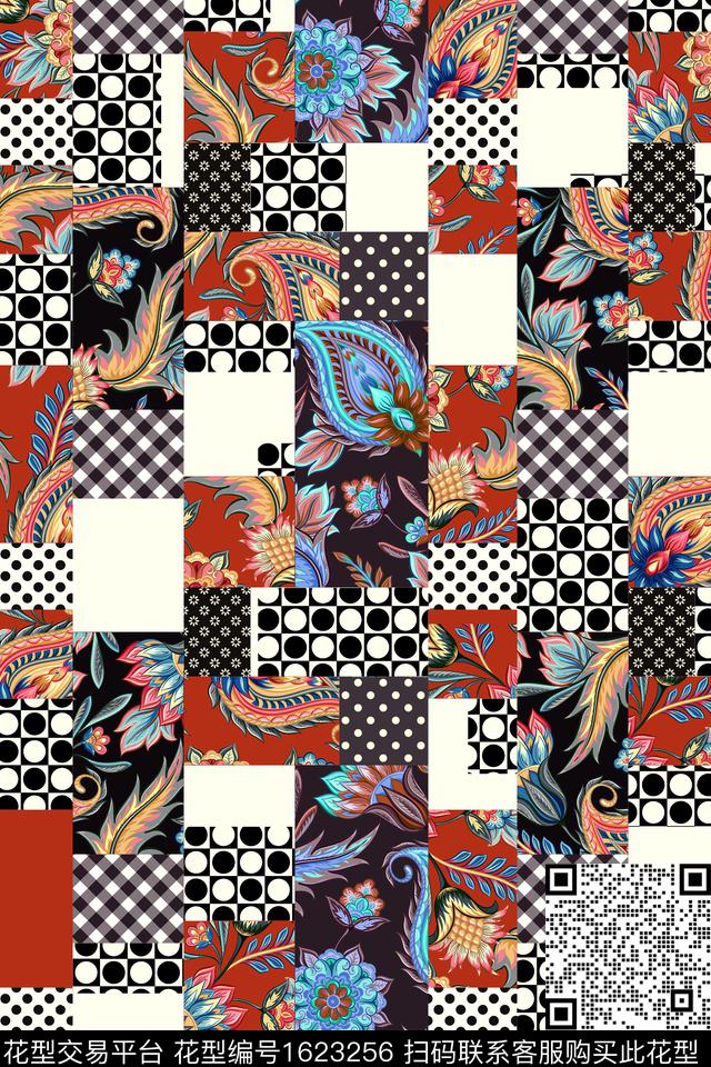 民族风波点格子数码印花华亿平台下载（图片编号: 1623256） - 瓦栏（Walan）