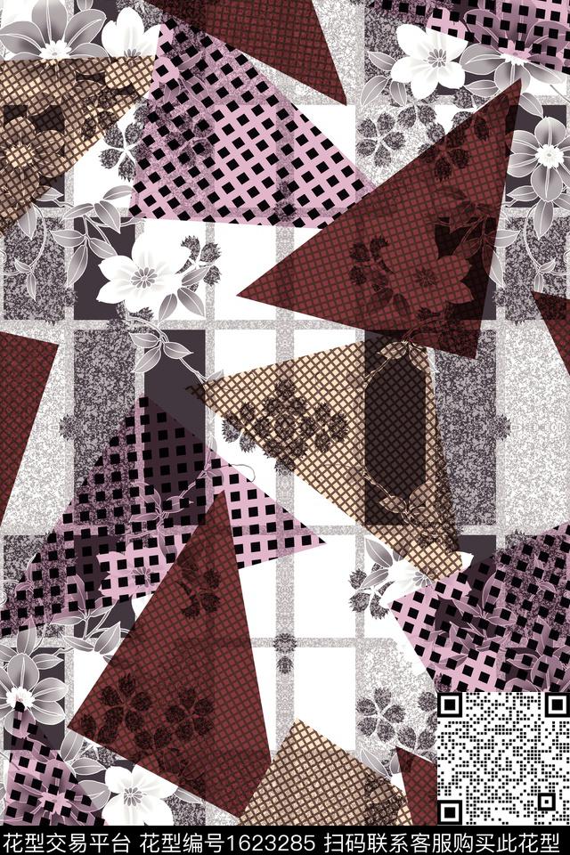 花卉格子几何数码印花华亿平台下载（图片编号: 1623285） - 瓦栏（Walan）