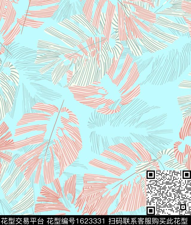 热带叶子龟背竹传统印花华亿平台下载（图片编号: 1623331） - 瓦栏（Walan）