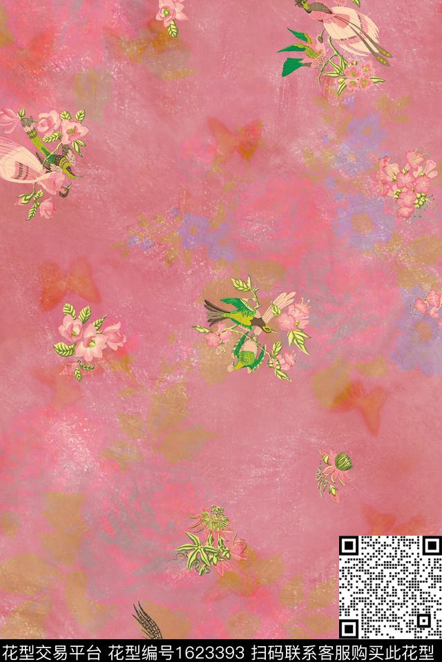 中国风花卉鸟数码印花华亿平台下载（图片编号: 1623393） - 瓦栏（Walan）