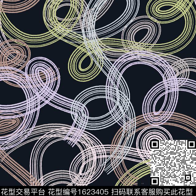 线条画抽象数码印花华亿平台下载（图片编号: 1623405） - 瓦栏（Walan）